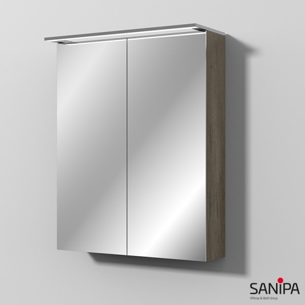 Sanipa Reflection Spiegelschrank MALTE 60 mit LED-Aufsatzleuchte, Eiche-Nebraska