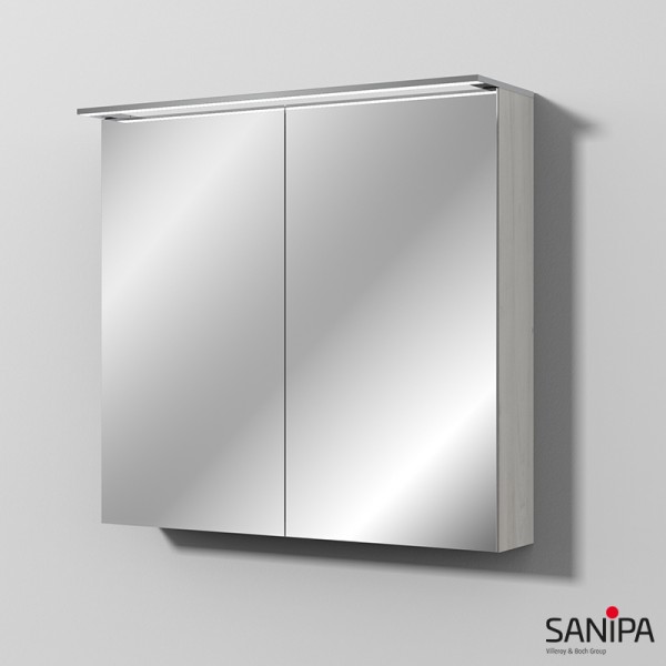 Sanipa Reflection Spiegelschrank MALTE 80 mit LED-Aufsatzleuchte, Linde-Hell