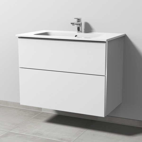 Sanipa 3way Waschtischunterbau zu Duravit ME by Starck Waschtisch mit 2 Auszügen, Weiß-Soft