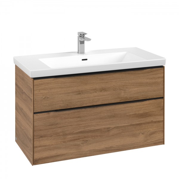 Villeroy & Boch Subway 3.0 Waschbeckenunterschrank, 2 Auszüge, 973 x 579 x 462 mm, Kansas Oak / Kans