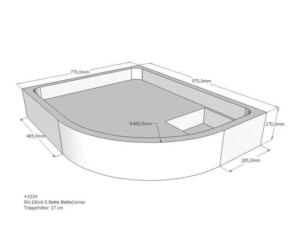 Neuesbad Wannenträger für Bette Corner 80x100x6,5 Viertelkreis