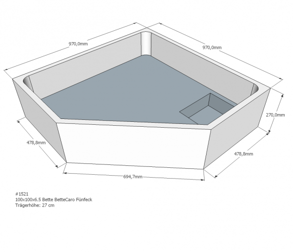 Neuesbad Wannenträger für Bette Caro 100x100x15 Fünfeck