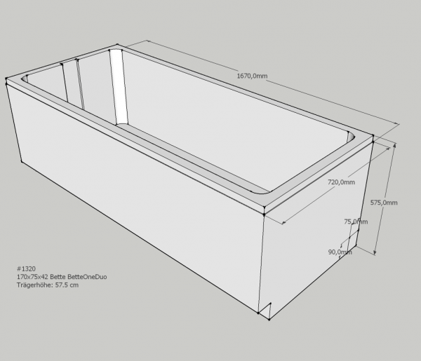 Neuesbad Wannenträger für für BetteOne 170x75cm, Trägerhöhe: 570 mm