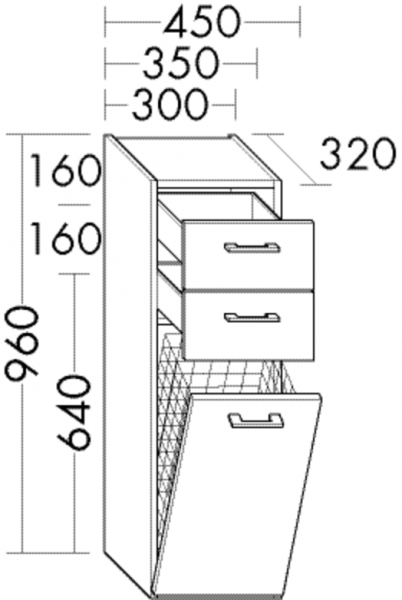 Burgbad Halbhochschrank Sys30 PG2 Echo 960x300x320 Basaltgrau Matt, UH3045F2236