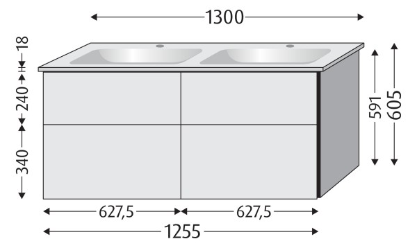 Sanipa Waschtischunterbau mit Auszügen 3way (BP338) 591x1255x477 Kaschmir-Matt, BP3381U