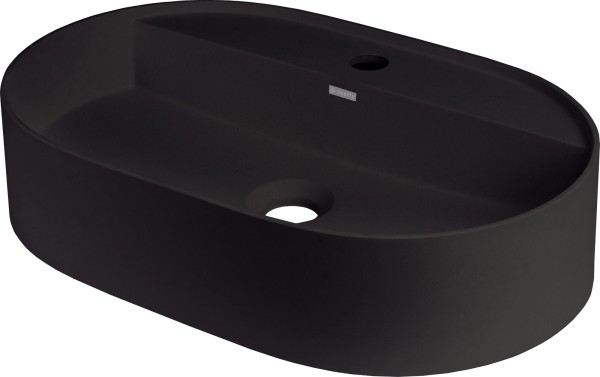 Neuesbad Serie 600 Mineralguss Aufsatzwaschtisch mit Armaturenbank, schwarz matt, 550x350MM