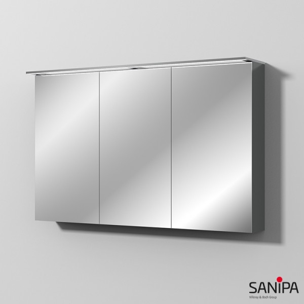 Sanipa Reflection Spiegelschrank MALTE 120 mit LED-Aufsatzleuchte, Anthrazit-Glanz