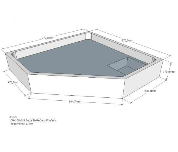 Neuesbad Wannenträger für Bette Caro 100x100x6,5 Fünfeck