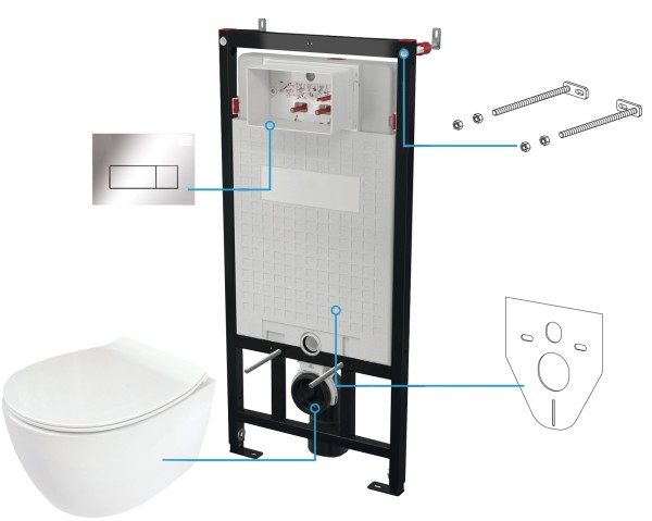 Neuesbad Serie 600 Wand-WC Set inkluisve Sitz + Spülkasten inklusive Betätigungsplatte chrom