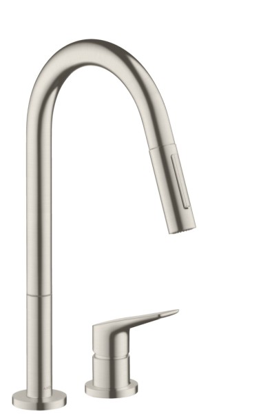 Hansgrohe 2-Loch Spültischmischer Axor Citterio M, edelstahl gebürstet,Eco mit Ausziehbrause, 348248