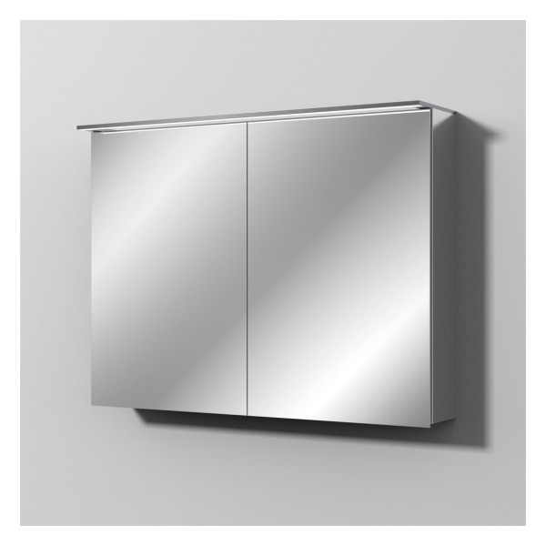 Sanipa Reflection Aluminium-Spiegelschrank ADAM 100 mit LED-Aufsatzleuchte, AU1549Z