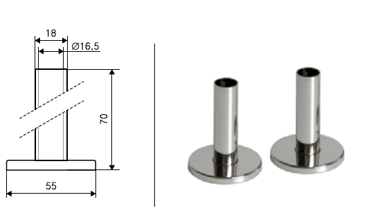 Terma Set einteilige Blende Ø18/Ø55/L70 mm , TGPCR001, Chrom