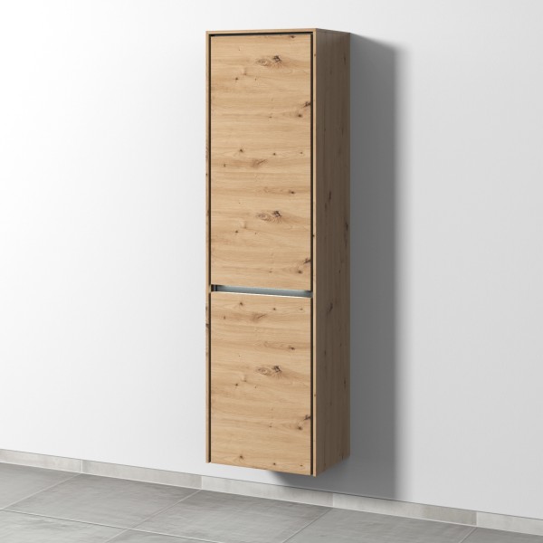 Sanipa Twiga Hochschrank mit LED-Beleuchtung, 1 Tür und 1 Wäschekorbklappe, Eiche Natural-Touch, SY1