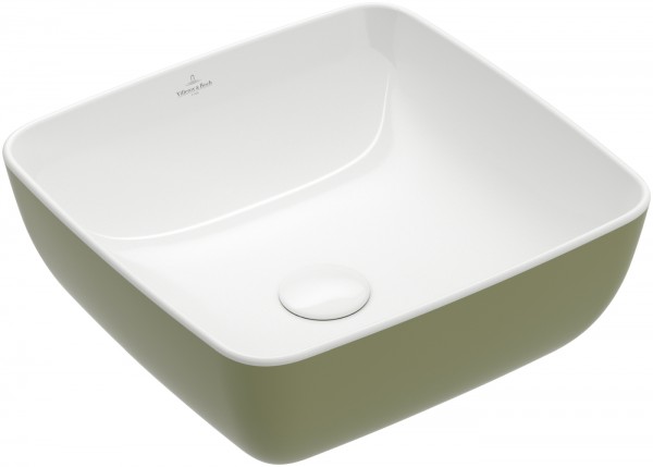 Villeroy & Boch Artis Aufsatzwaschbecken, 410 x 410 x 150 mm, Sage Green, ohne Überlauf, ungeschliff