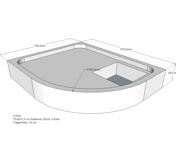 Neuesbad Wannenträger für Kaldewei Zirkon 75x90x3,5 Viertelkreis