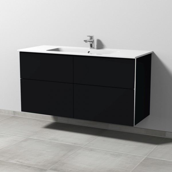 Sanipa 3way Waschtischunterbau zu Duravit ME by Starck Waschtisch mit 4 Auszügen, Schwarz-Matt