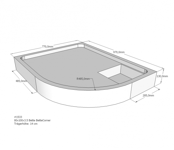 Neuesbad Wannenträger für Bette Corner 80x100x3,5 Viertelkreis