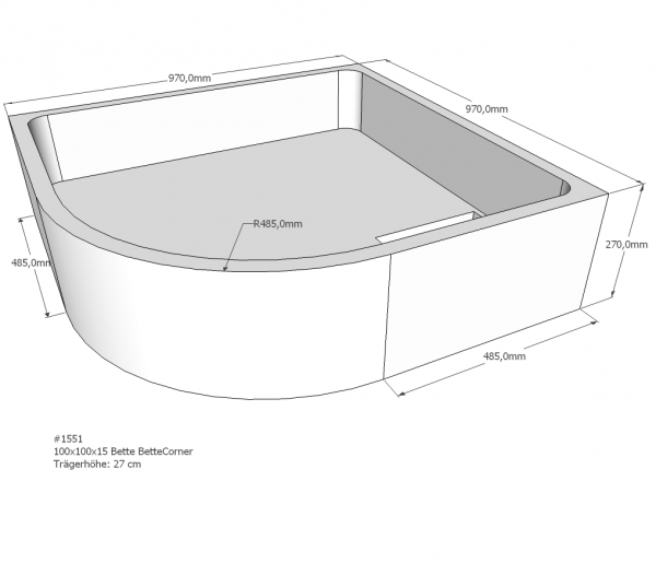 Neuesbad Wannenträger für Bette Corner 100x100x15 Viertelkreis