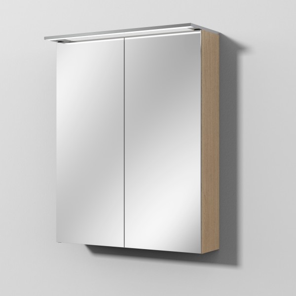 Sanipa Reflection Spiegelschrank MALTE 60 mit LED-Aufsatzleuchte, Eiche-Nordic