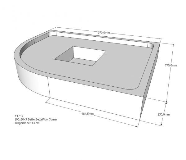 Neuesbad Wannenträger für Bette Floor Corner Viertelkreis 1000x800