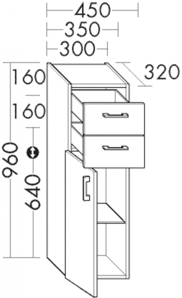 Burgbad Halbhochschrank Sys30 PG3 Diago 960x350x320 Dunkelgrau Matt, UH3555RF3357