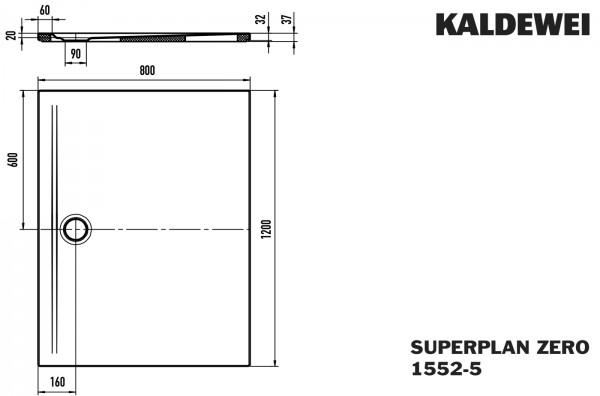 Kaldewei Duschwanne SUPERPLAN ZERO Mod.1552-5, 800 x 1200, alpin,PEFF,Wt extrafl.
