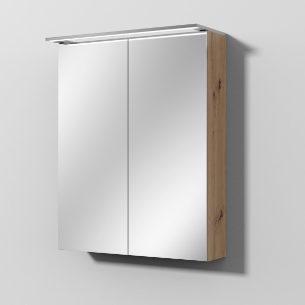 Sanipa Reflection Spiegelschrank MALTE 60 mit LED-Aufsatzleuchte, Eiche Natural-Touch