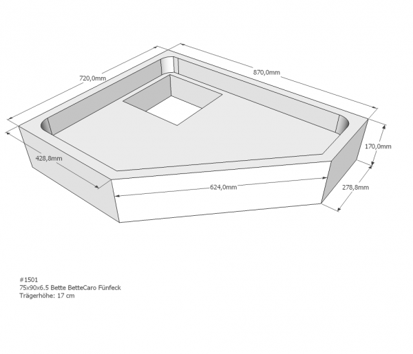 Neuesbad Wannenträger für Bette Caro 75x90x6,5 Fünfeck