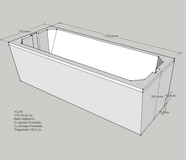 Neuesbad Wannenträger für Bette Form / Safe 1750x750 2 gerade Seiten