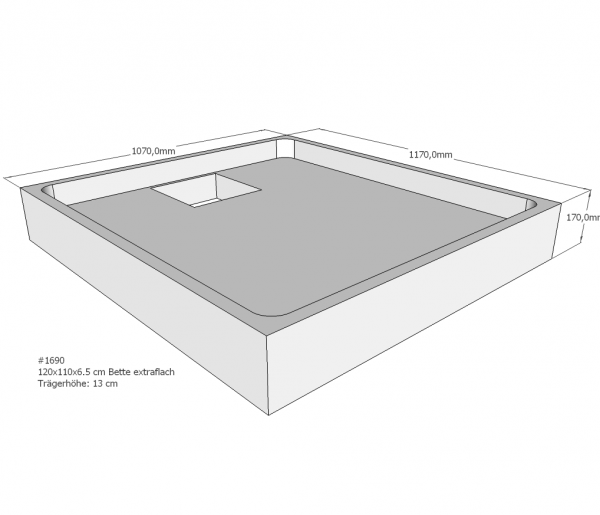 Neuesbad Wannenträger für Bette extraflach 120x110x6,5