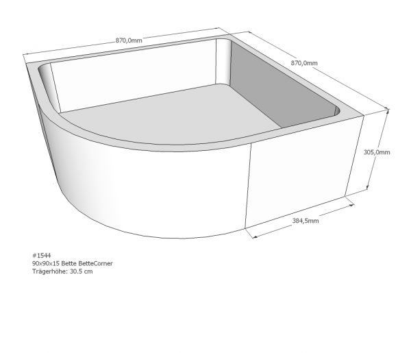 Neuesbad Wannenträger für Bette Corner 90x90x15 Viertelkreis