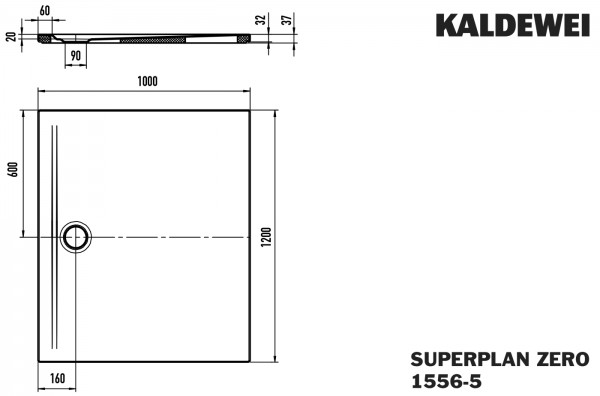 Kaldewei Duschwanne SUPERPLAN ZERO Mod.1556-5, 1000 x 1200, alpinweiß matt,SEC,Wt extrafl.