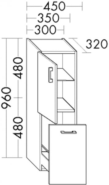 Burgbad Halbhochschrank Sys30 PG1 Aqua 960x350x320 Weiß Matt, UH3530RF1719