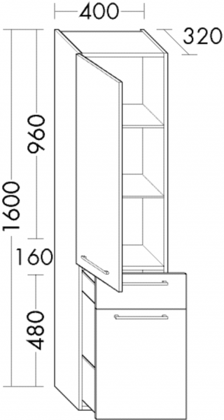 Burgbad Hochschrank Crono HGL 1600x400x320 Anthrazit Ultramatt, HSGP040LF5700