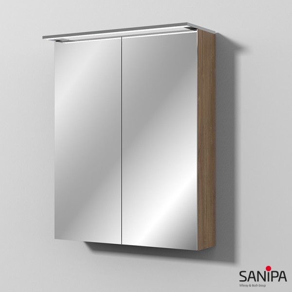 Sanipa Reflection Spiegelschrank MALTE 60 mit LED-Aufsatzleuchte, Eiche-Kansas