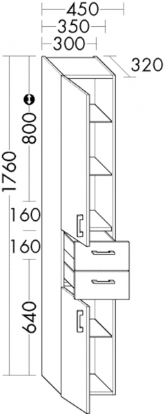 Burgbad Hochschrank Sys30 PG2 Echo 1760x300x320 Graphit Softmatt, HS3037LF3963