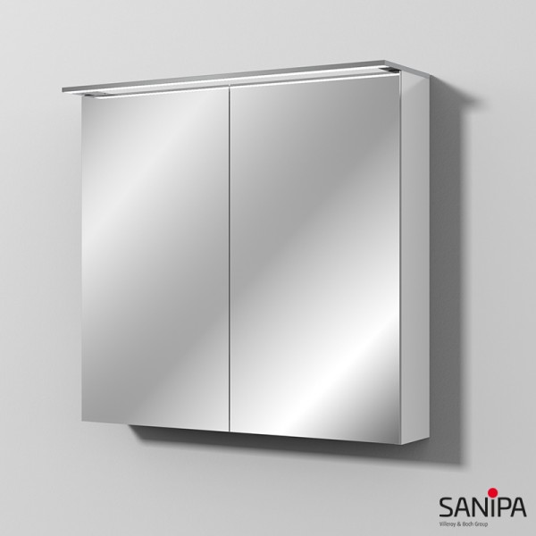 Sanipa Reflection Spiegelschrank MALTE 80 mit LED-Aufsatzleuchte, Weiß-Glanz