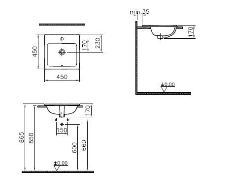 VitrA Einbauwaschtisch VitrA S20 450 X, 450 Mm 1 Hahnloch Mittig Weiss ...