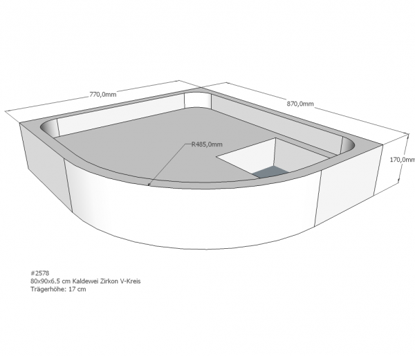 Neuesbad Wannenträger für Kaldewei Zirkon 80x90x6,5 Viertelkreis