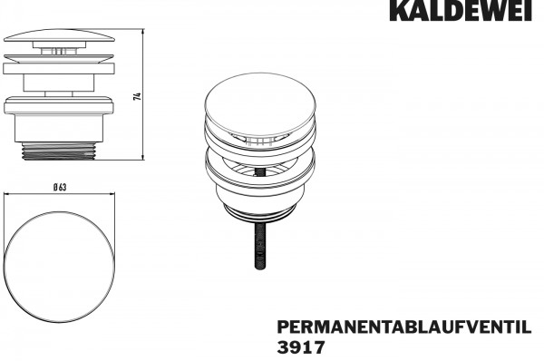 Kaldewei Permanentablaufventil Mod.3917 runder, verchromter Deckel, für WT o.ÜL