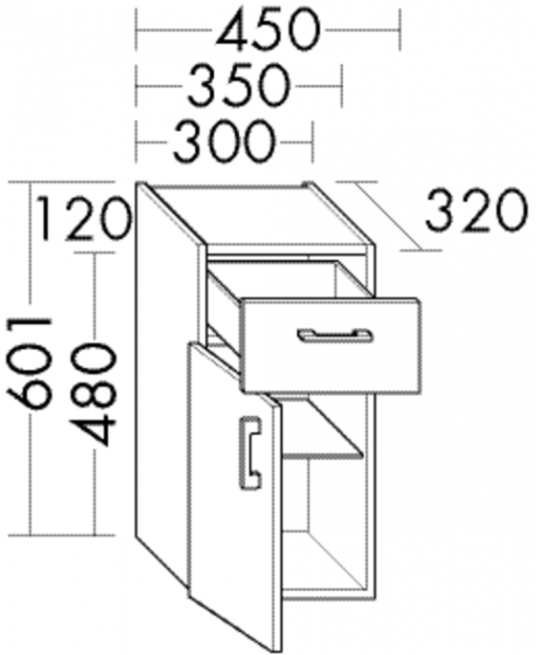 Burgbad Unterschrank Sys30 PG1 Aqua 601x450x320 Weiß Matt, U4555LF1719