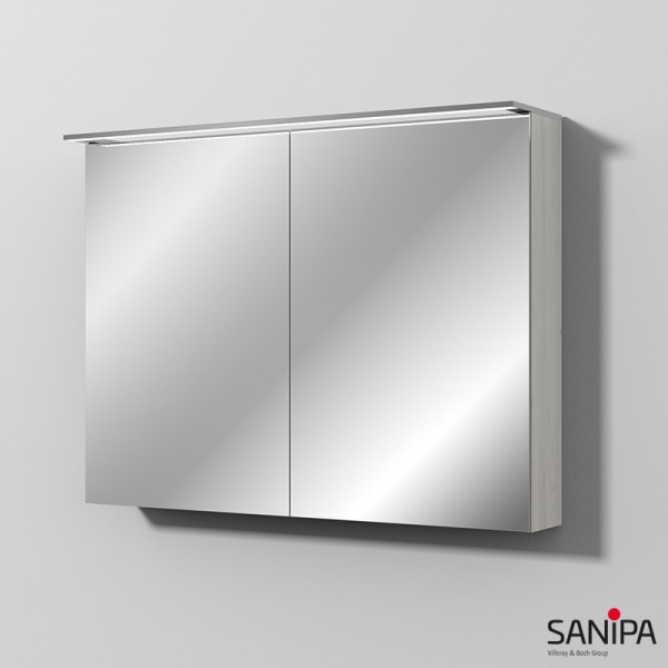 Sanipa Reflection Spiegelschrank MALTE 100 mit LED-Aufsatzleuchte, Linde-Hell