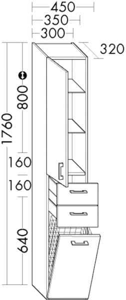 Burgbad Hochschrank Sys30 PG1 Aqua 1760x300x320 Weiß Matt, HS3049RF1719