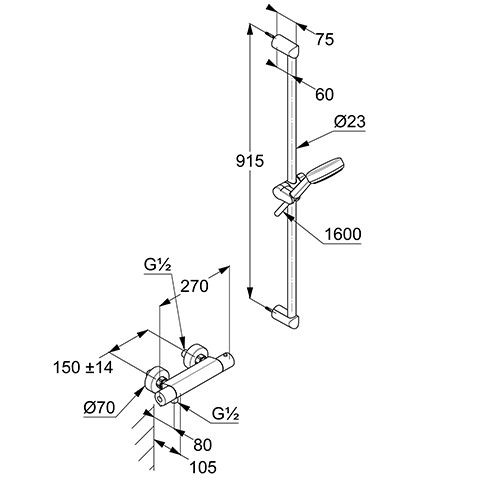 Kludi DIVE S Shower-Duo 3S Wandstange L=900mm chrom, 6957805-00