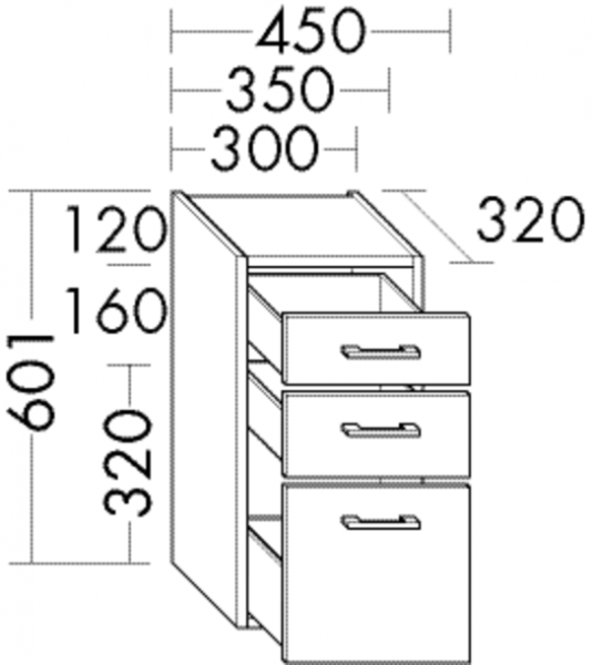 Burgbad Unterschrank Sys30 PG1 Aqua 601x350x320 Weiß Matt, U3538F1719