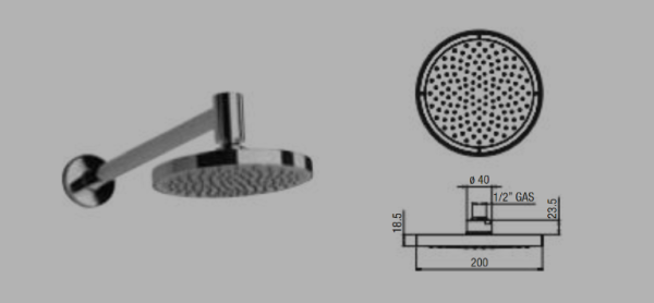 Hego Brausearm mit Brausekopf 200mm rund, Länge:400 mm, chrom