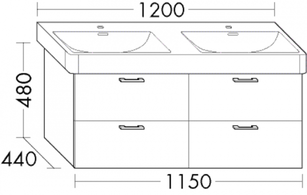 Burgbad Waschtischunterschrank Sys30 PG1 Aqua 480x1150x440 Eiche Dekor Cashmere, WVAC115F2240