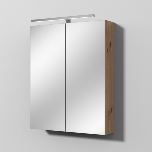 Sanipa Reflection Spiegelschrank MILLA 60 mit LED-Aufsatzleuchte, Eiche Natural-Touch, SD14085