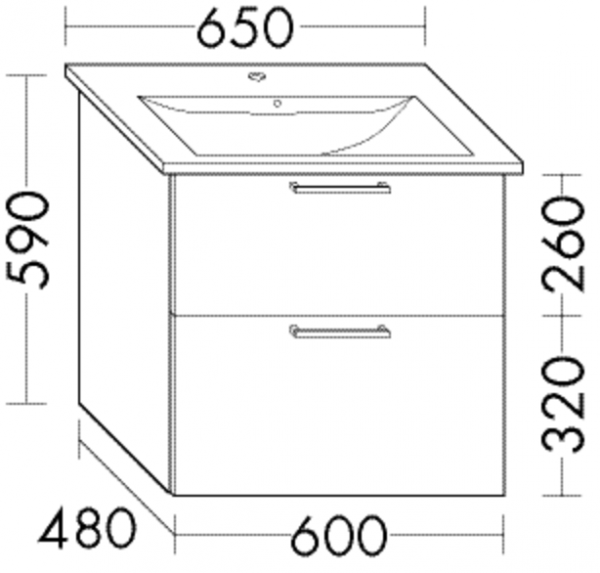 Burgbad Waschtischunterschrank Sys30 PG3 Diago 580x600x480 Trend- oder RAL-Farbe Matt, WVBT060F5347