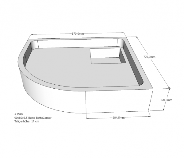 Neuesbad Wannenträger für Bette Corner 90x80x6,5 Viertelkreis